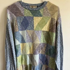 Vintage 90s St. Croix Colorblock Geometric Knit Sweater USA Made Size L